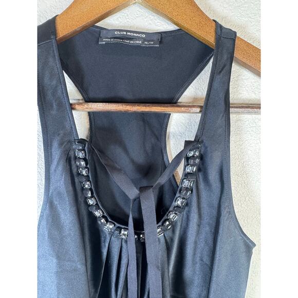 Club Monaco Black Embellished Silk Blend Sleeveless Top XS Elegant Evening - Picture 6 of 10